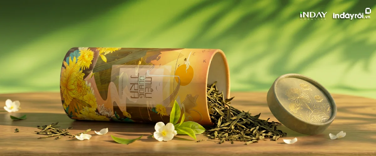 Thiết kế bao bì hộp trà tròn theo yêu cầu